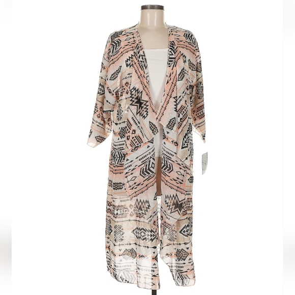 LuLaRoe Shirley Peach and Black Geometric Aztec Kimono Size M - Picture 1 of 6
